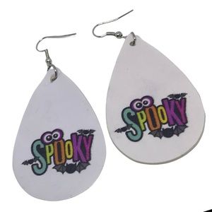 “SPOOKY” vegan PU leather tear drop earrings goth gothic Halloween new